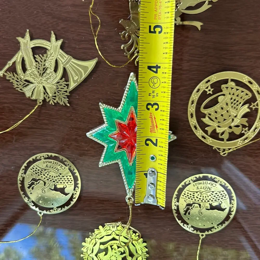 Lot of 7 Vintage Brass-Tone Cutout Christmas Ornaments
